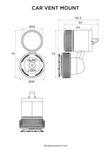 QUAD LOCK autós szellőző tartó