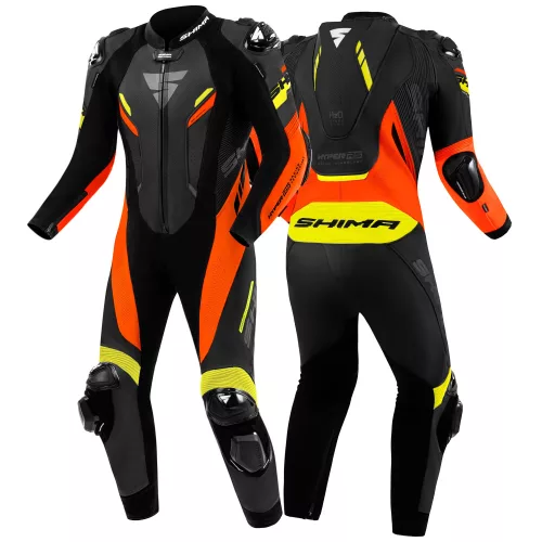 SHIMA HYPER RS Férfi egyrészes motoros bőrruha | Black/Fluo red