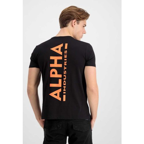 ALPHA INDUSTRIES Backprint T Reflective Print Férfi póló | fekete/neon narancs (fényvisszaverő)