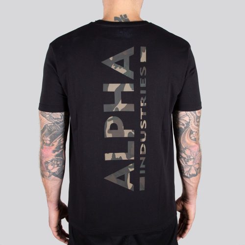 ALPHA INDUSTRIES Backprint Férfi póló | Camo Print | fekete-erdei terep