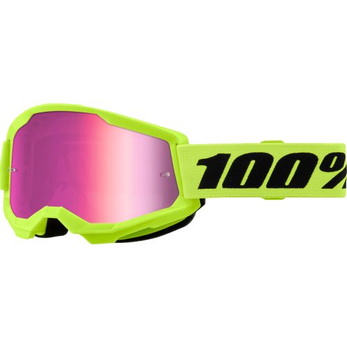 100% cross szemüveg Strata 2  GOGGLE  Neon Yellow / Mirrored Pink