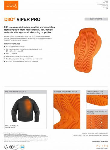 ICON D3O Viper hát/gerinc protektor kabátba - LEVEL 2