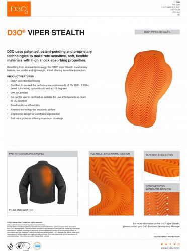 ICON D3O Viper hát/gerinc protektor kabátba - LEVEL 1